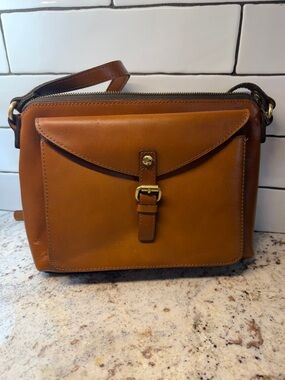 Women’s Leather Messenger Bag in Cognac - Classic Front-Flap  Patricia Nash
